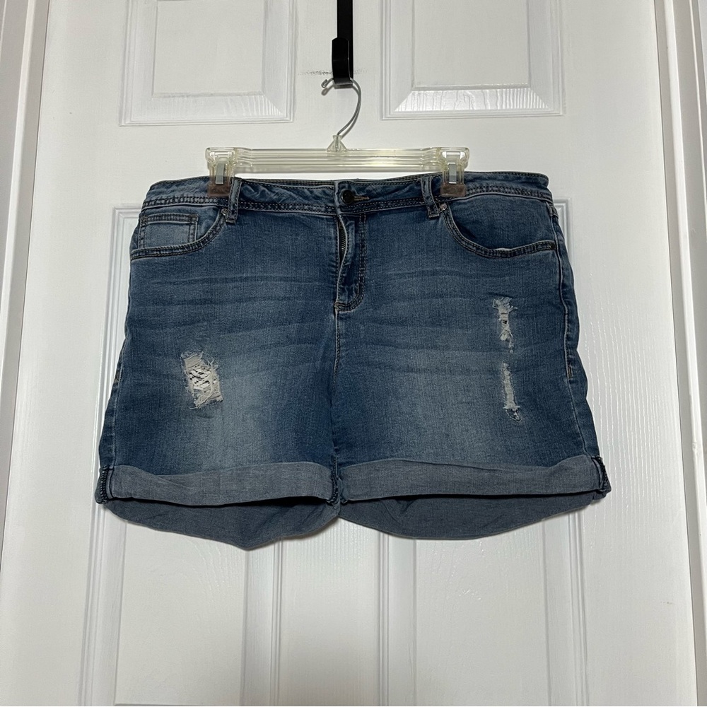 Earl Jeans Classic Blue Denim Distressed Shorts